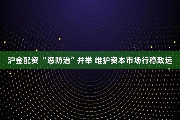 沪金配资 “惩防治”并举 维护资本市场行稳致远